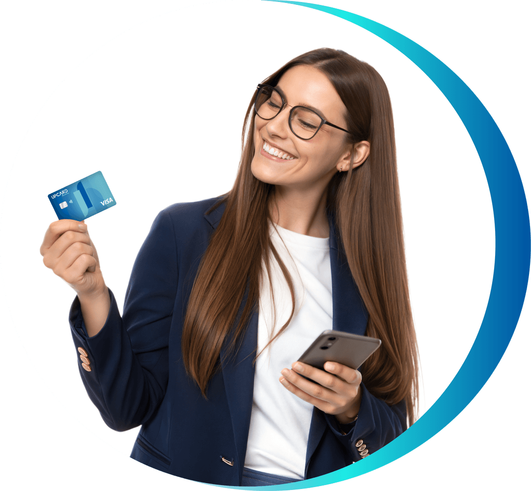 mujer con up card